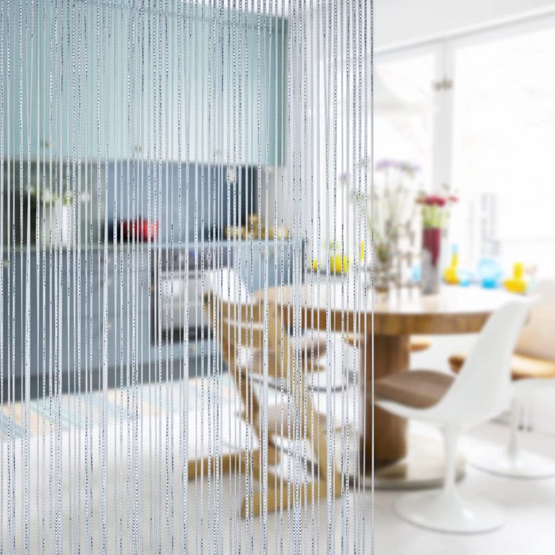 Vidillo Door String Curtain, Wall Panel Fringe Window Room Divider Blind, Home Patio Bedroom Decorative Tassel Screen Ribbon Strings Strip Silver Thread Screen for Wedding Coffee House (Grey) - Image 4